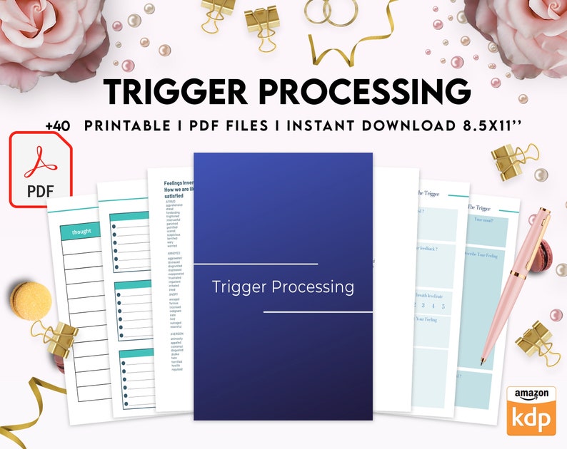 Trigger Processing journal, Thought Journal for daily self care, mental health, emotion list with breakdown worksheets, 8,5x11" Printable image 8