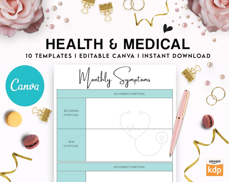 Health Editable Frame 10 Editable Canva Health & Medical Planner Templates for Journal, Canva ...