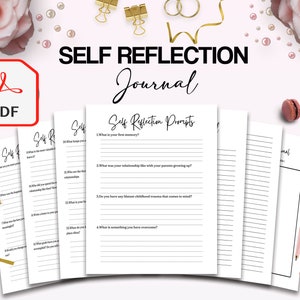 Zelfreflectie geleid dagboek met aanwijzingen 30 pagina&#39;s PDF 100 vragen, 8,5x11&quot; KDP afdrukbare planner-interieursbundel COMMERCIEEL gebruik