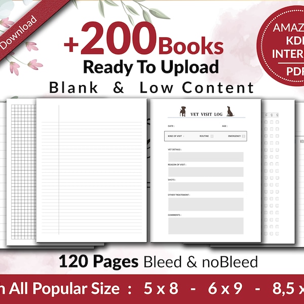 Amazon KDP interiors Bundle +200 book, Blank Journal & Low Content Books Notebook, Workbook... , Ready To Upload PDF COMMERCIAL Use