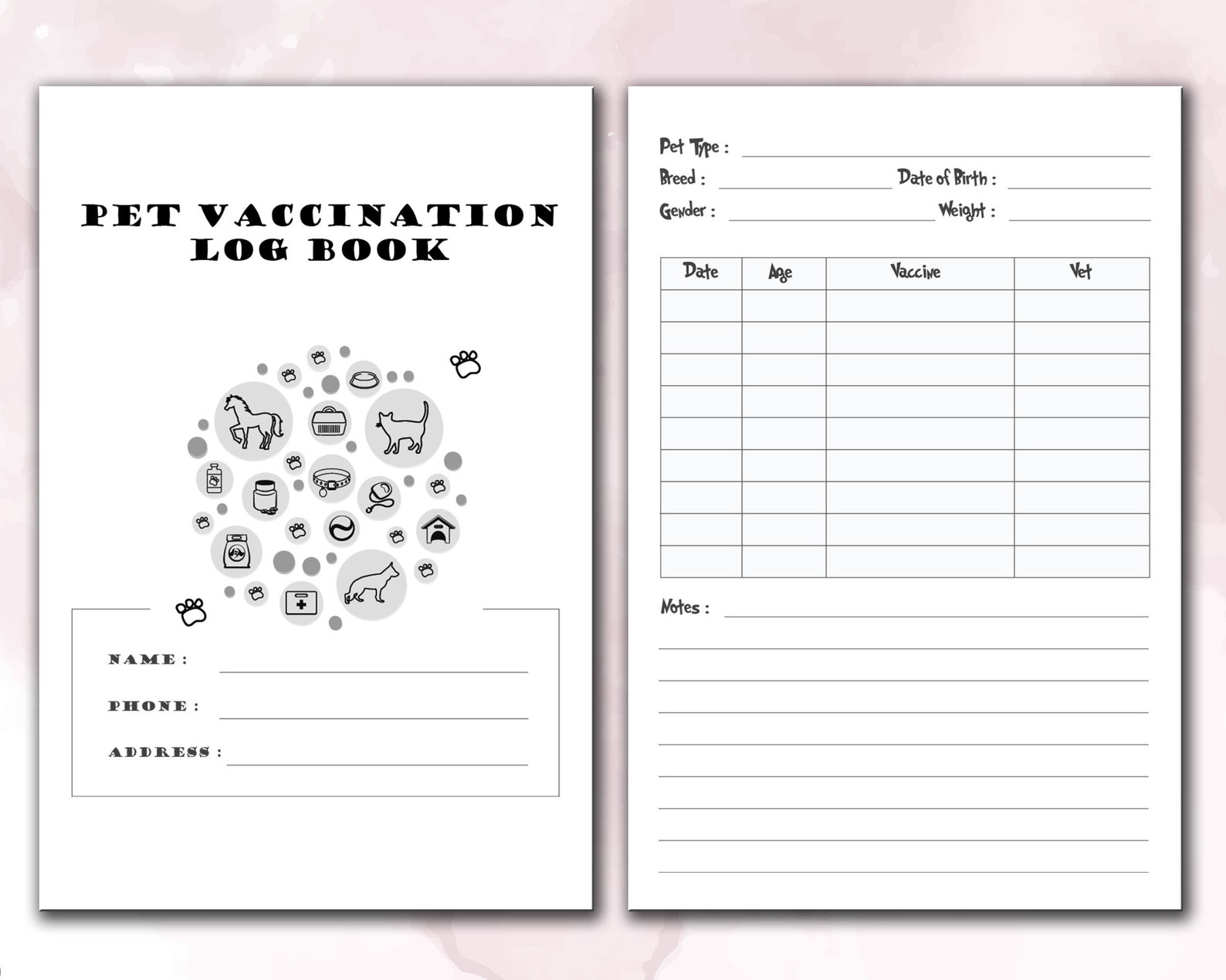 Carnet de vaccination des animaux de compagnie 120 pages Prêt - Etsy France