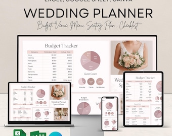 Hochzeitsplaner + 200 Canva Hochzeitsvorlagen + 100 Hochzeitsschilder, Einladungen, Google Sheet, all-in-one digitale Hochzeit