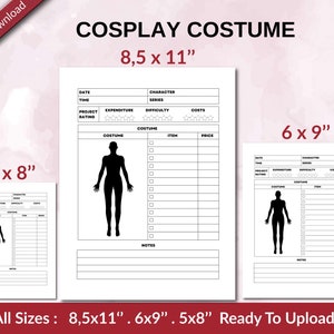 COSPLAY Costume Journal 120 pages Ready to Upload PDF used as Low Content Planner tracker or Log Book KDP, Size 6x9 8.5x11 5x8 Commercial
