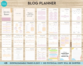 Blog Planner, Planner for blogger, social media Planner, content planner, Editable Canva Templates 8,5x11 inch