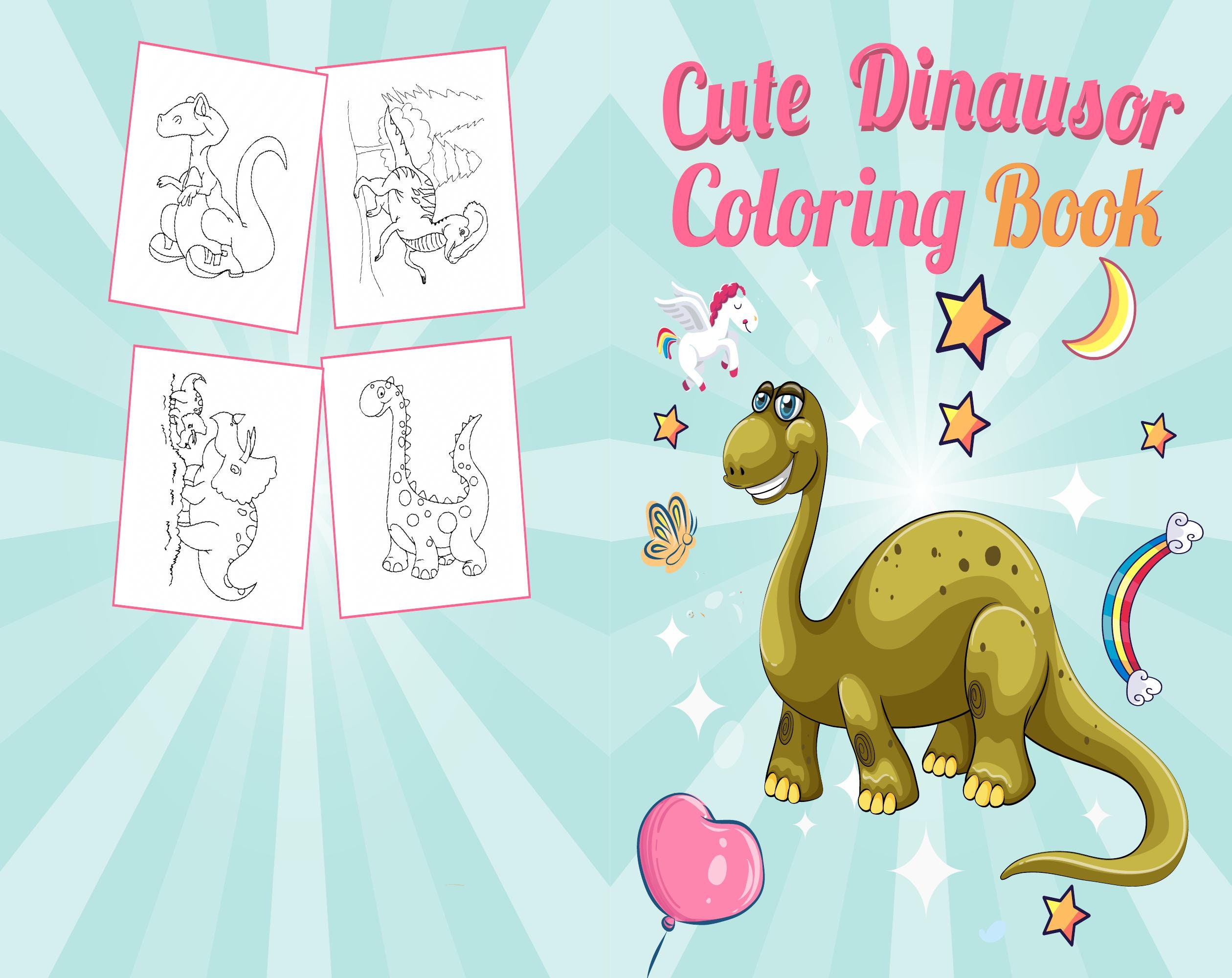Cute Dinosaur Coloring Book for Kids, 8,5x11 Printable PDF File Kids ...