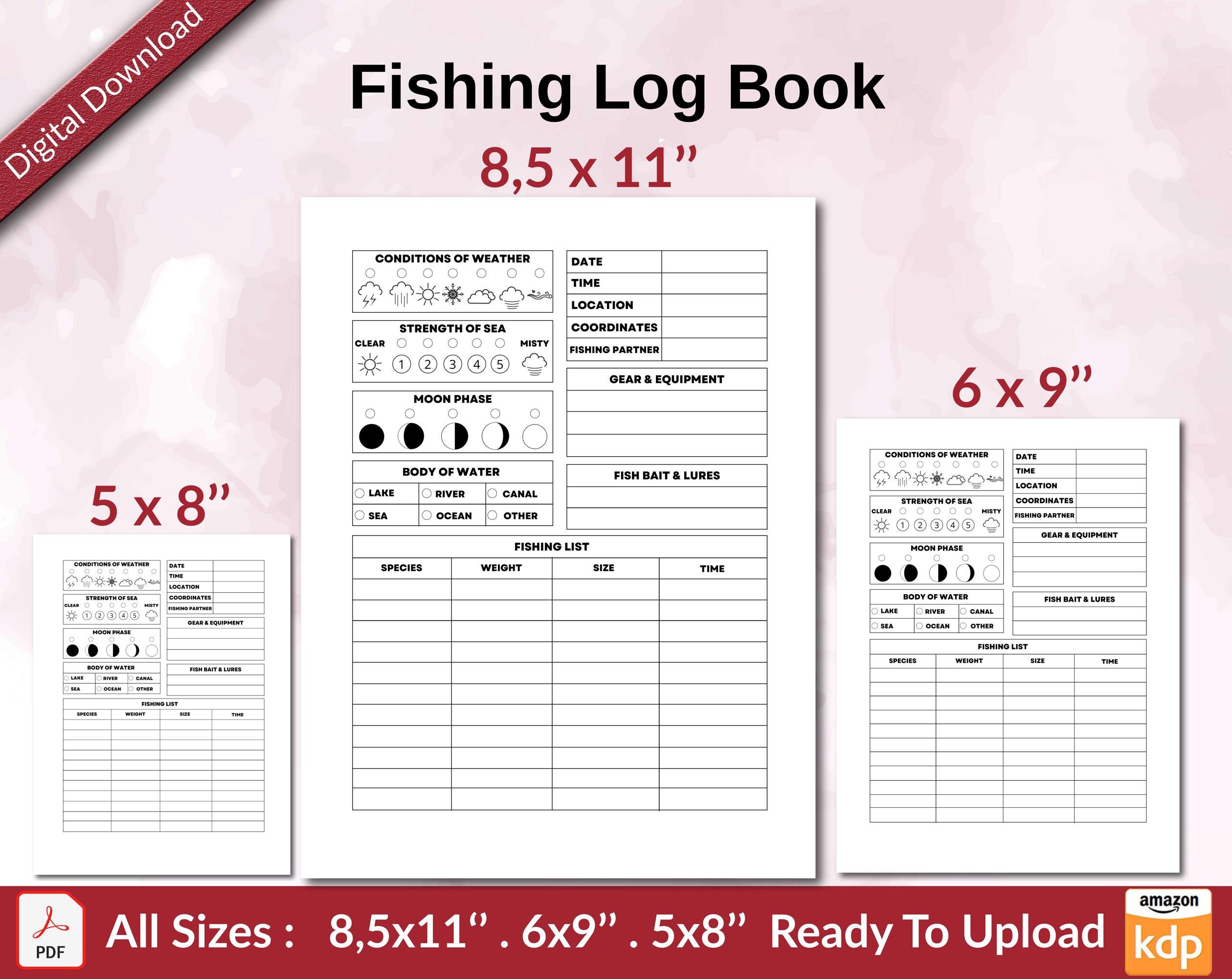 Fishing Log Book 120 Pages Ready to Upload PDF Used as Low Content Planner  Tracker or Log Book KDP, Size 6x9 8.5x11 5x8 Commercial Use -  Canada