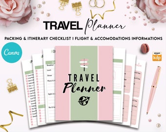 Travel Planner Editable 12 Templates for Journal, 8.5x11" inch or A4 Canva printable, also used as KDP Planner editable interiors Bundle