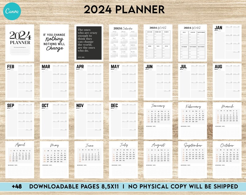 2024 Planner Dated 2024 Planner Calendar Printable Editable Etsy