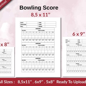 Bowling Score 120 Seiten Ready to Upload PDF als Low Content Planner Tracker oder Log Book KDP, Größe 6x9 8,5x11 5x8 Kommerzielle Nutzung