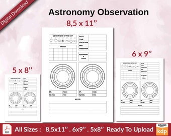 Astronomy Observation 120 pages Ready to Upload PDF used as Low Content Planner tracker or Log Book KDP, Size 6x9 8.5x11 5x8 Commercial Use