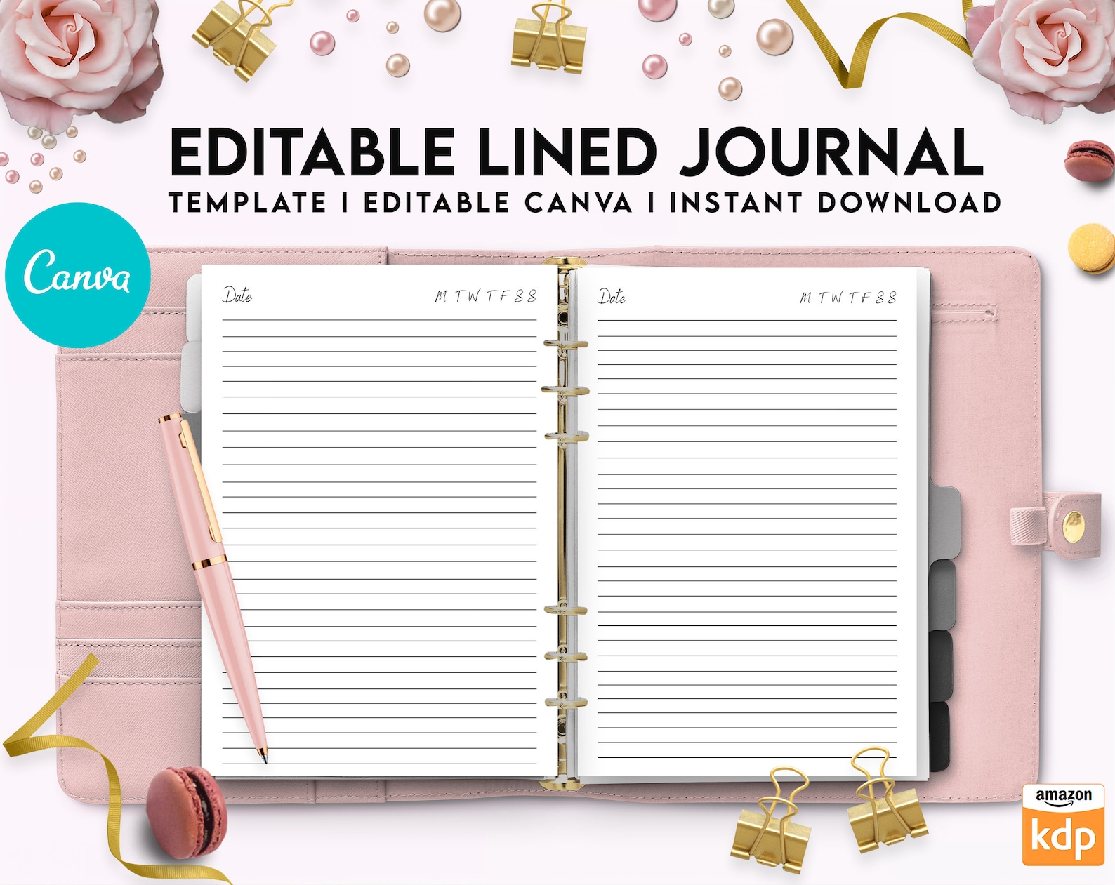 Canva Editable Lined Page Journal Commercial Use, Canva KDP Template ...