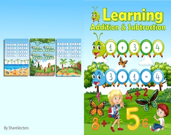 Addition and Subtraction Activity book PDF File 8.5x11 inch For Kids aged 2-4 4-8,  KDP interior Ready To Upload COMMERCIAL Use