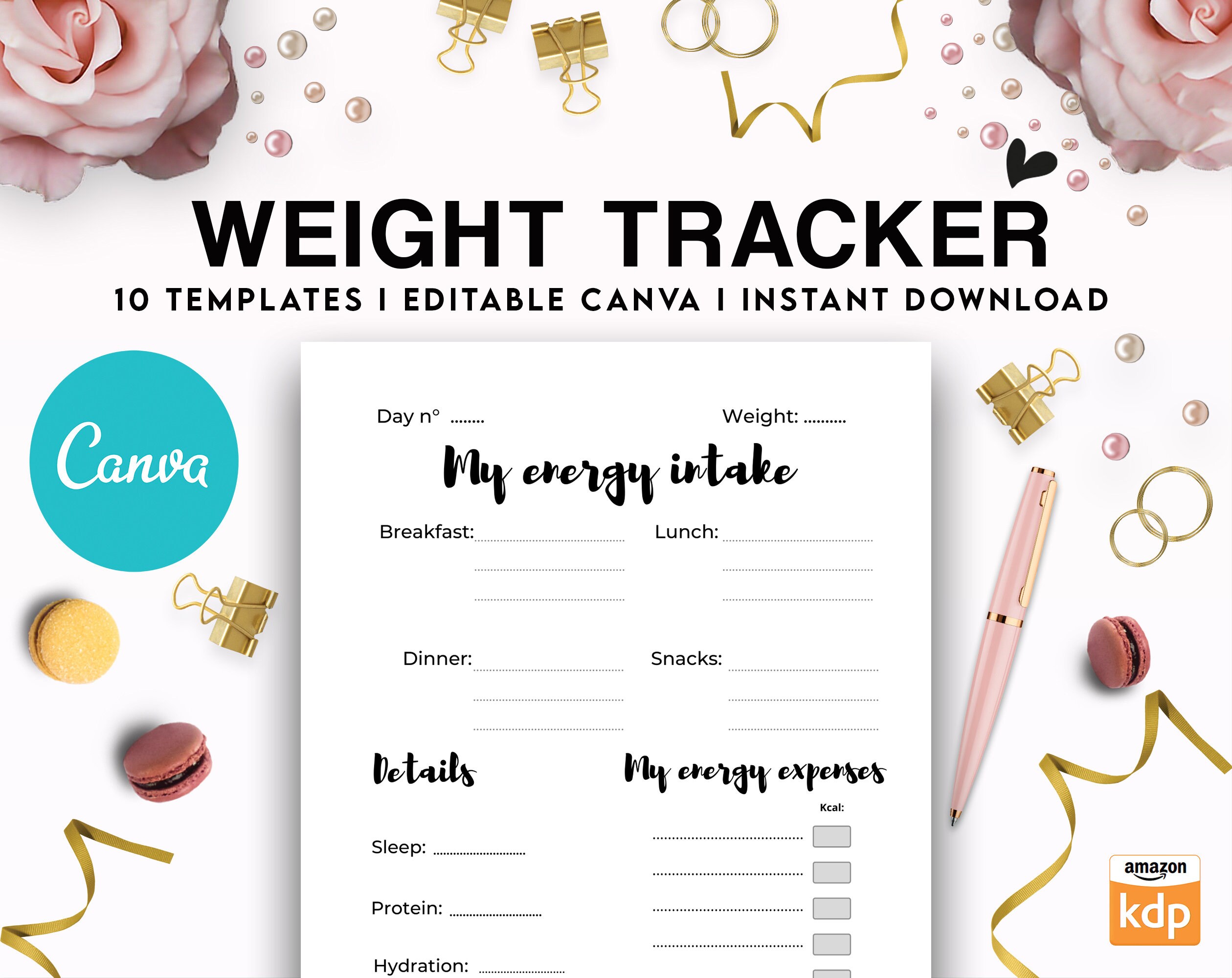 Canva Fitness & Weight Loss Tracker Journal 10 Editable Templates ...
