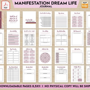 Manifestation Dream life Journal, manifestation workbook, digital printable PDF, mental health, mindfulness 8.5x11" 60 Pages