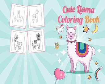 Cute Llama Coloring book for kids, 8,5x11 Printable PDF file kids Cute Coloring pages for Boys and Girls ages 2-4 4-8 8-43