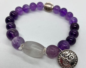 Violet Flame - 8 mm Amethyst and Fluorite Bracelet- Reiki Charged for Healing