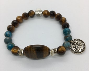 Focus and Clarity ~ 8 mm ~ Tiger's Eye and Apatite Reiki Charged Bracelet with Sacred Spiral Charm