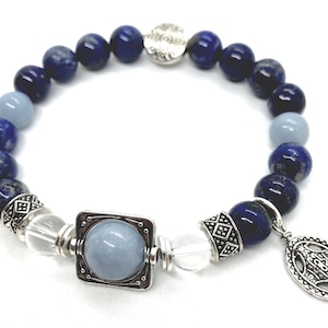 Archangel Michael~For Protection, Support and supreme Healing~8, 10mm Lapis Lazuli, Angelite, Clear Quartz Reiki Charged, Assprted Charms