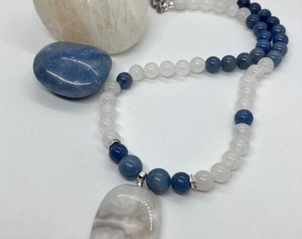 8 and 10 ~ Snow Quartz and Blue Aventurine Reiki Charged Necklace with Toggle Clasp