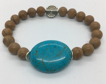 Communication ~ Turquoise and 8mm Leaf Agate with Sacred Spiral Spacer Reiki Charged for Healing