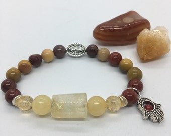 Stability ~ 8, 10, 14mm ~ Citrine, Mookalite Jasper, Aragonite Reiki Charged Bracelet with Buddha Charm