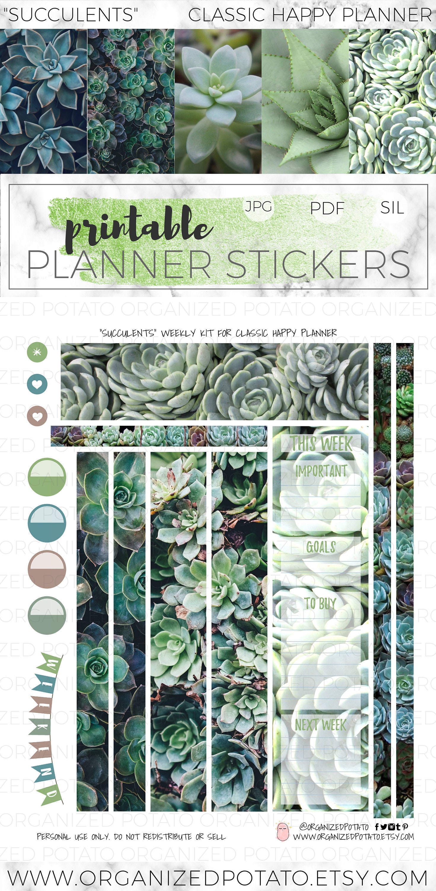 Succulents Classic Happy Planner DIY Printable Planner | Etsy