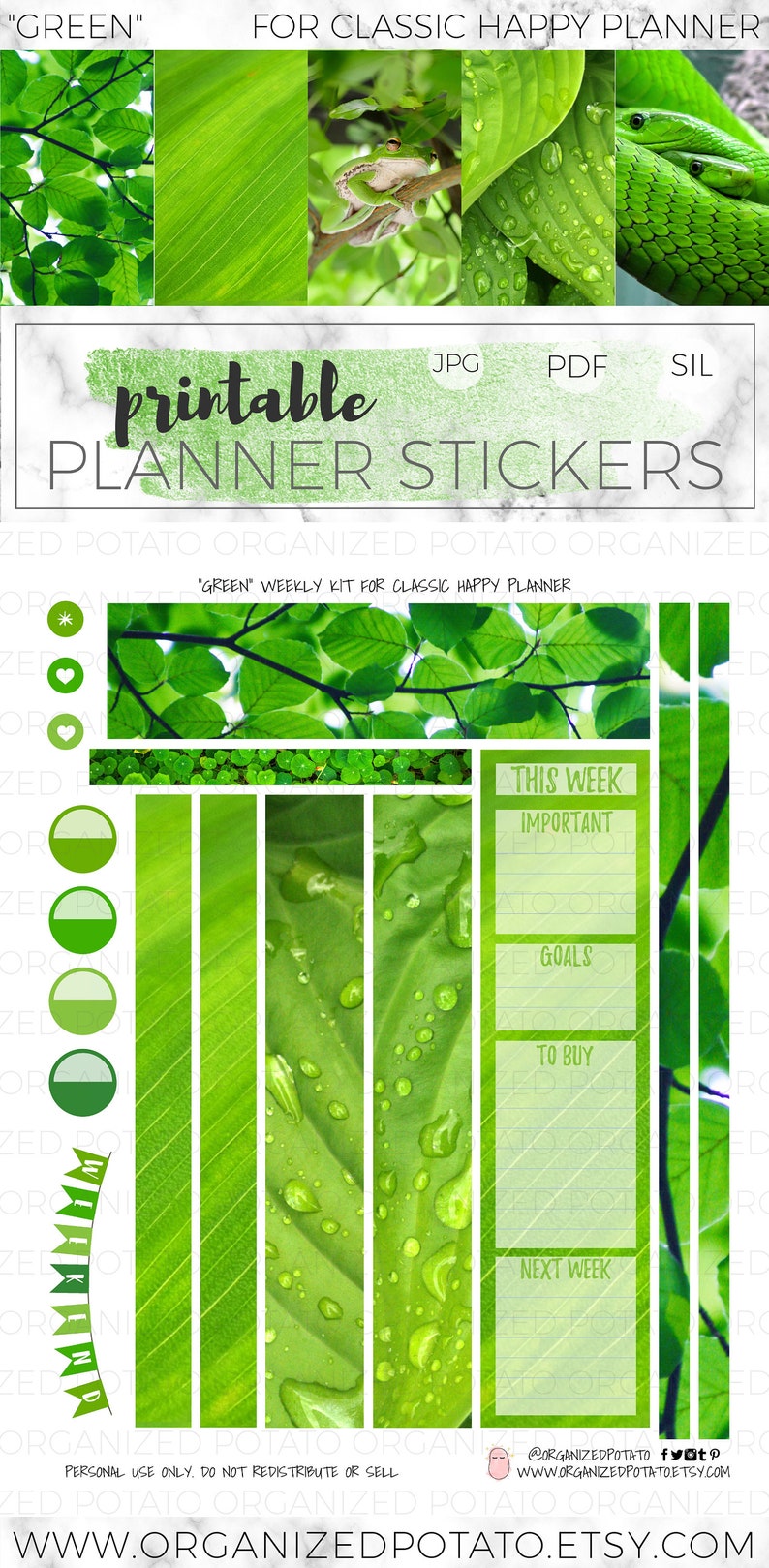 Green Classic Happy Planner DIY Printable Planner Stickers - Etsy