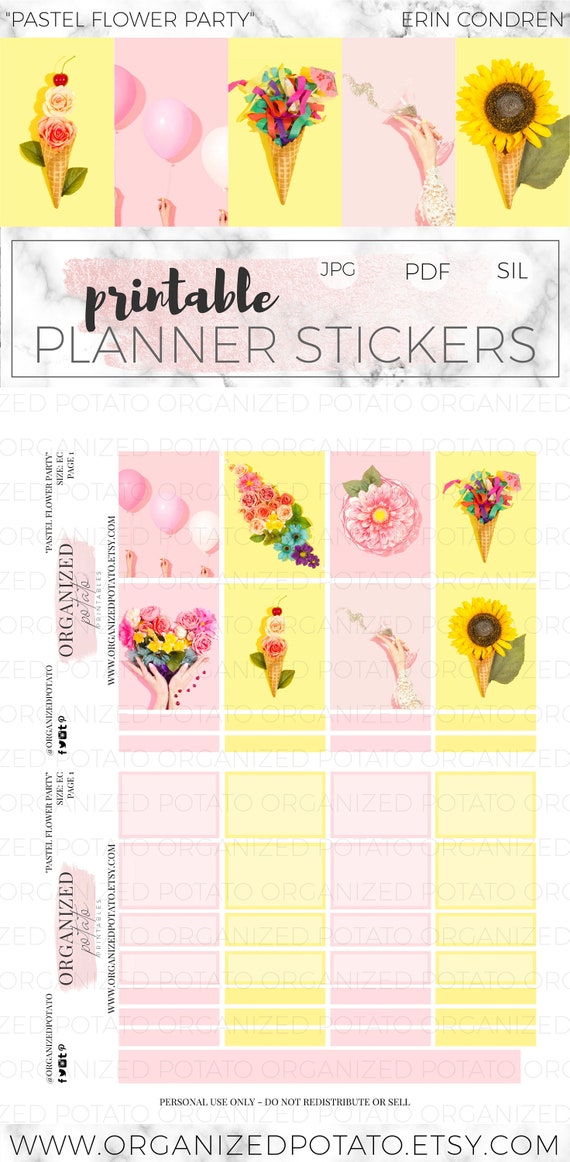 Download Pastel Flower Party Diy Printable Planner Stickers For Erin Etsy PSD Mockup Templates