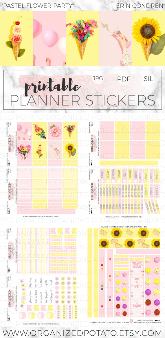 Download Pastel Flower Party Diy Printable Planner Stickers For Erin Etsy PSD Mockup Templates