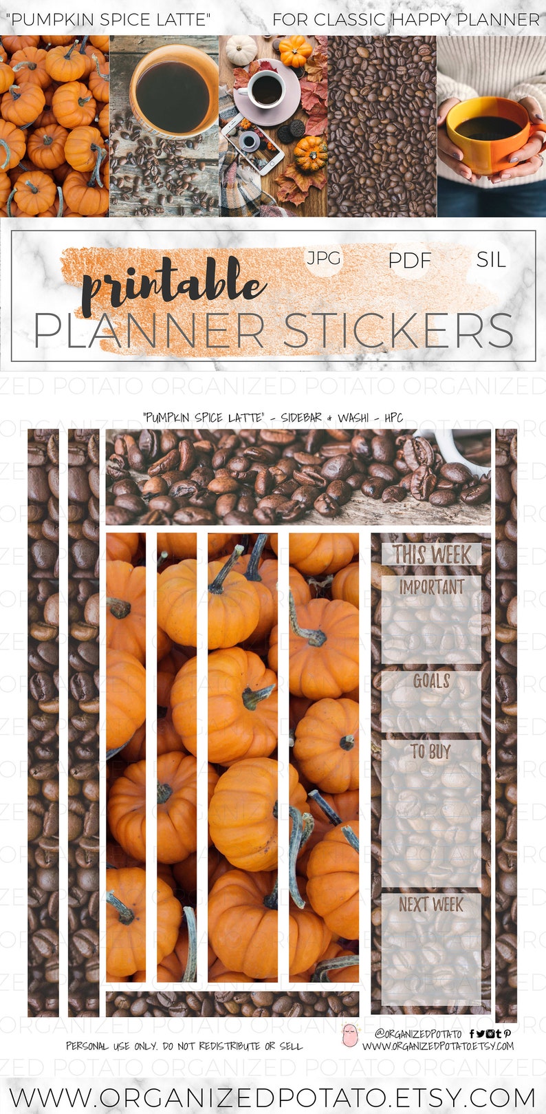 Pumpkin Spice Latte Printable Weekly Kit for Classic Happy | Etsy
