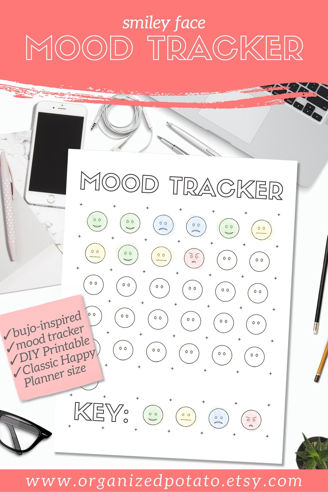 Smiley Face Mood Tracker Bullet Journal Inspired DIY | Etsy