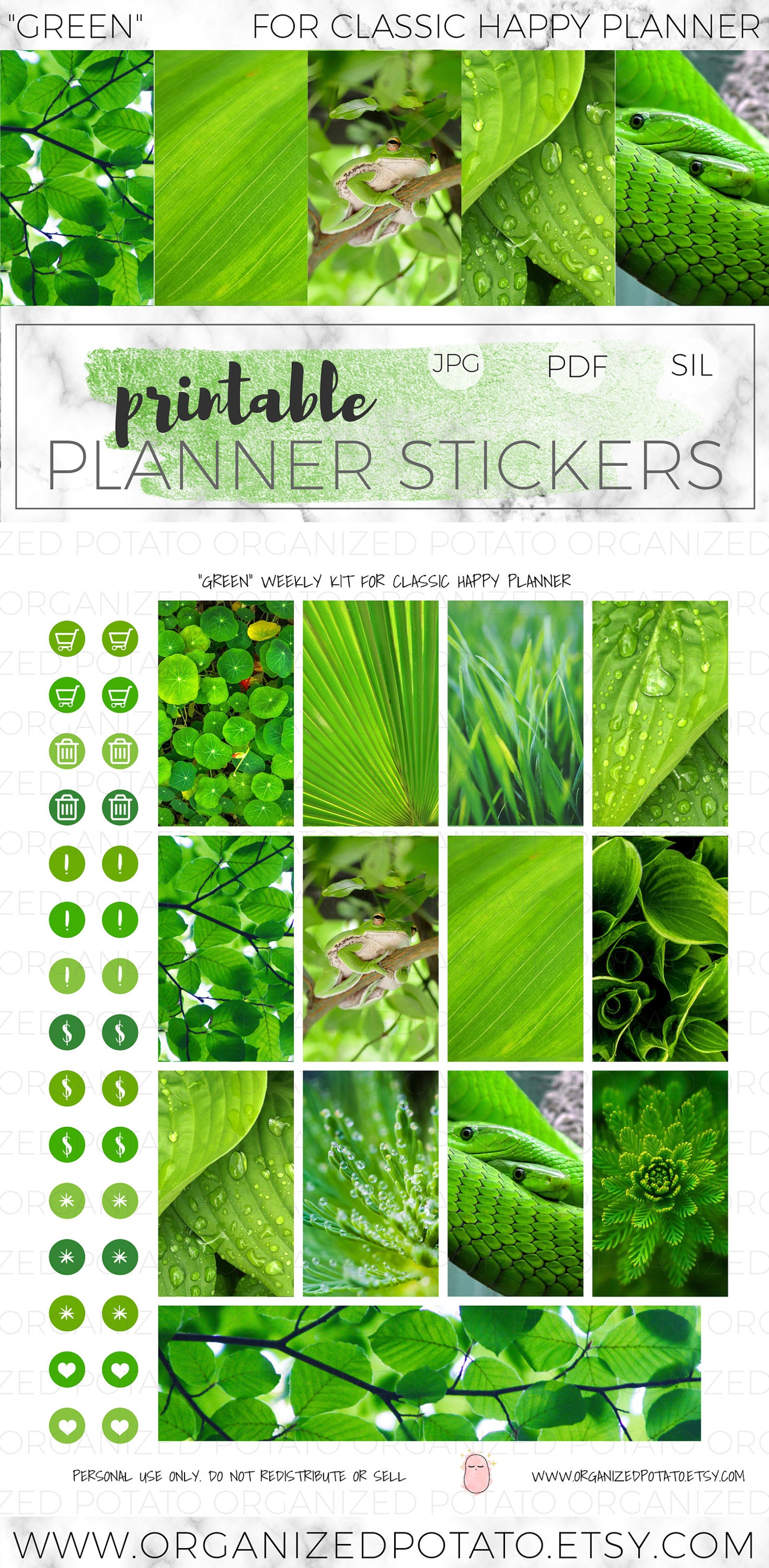 Green Classic Happy Planner DIY Printable Planner Stickers - Etsy