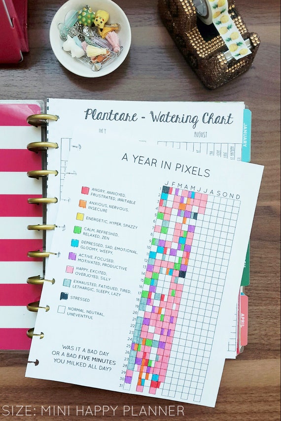 A Year In Pixels Mini Happy Planner Bullet Journal Inspired Daily Mood Tracker Minimalist Tracker Instant Digital Download Pdf