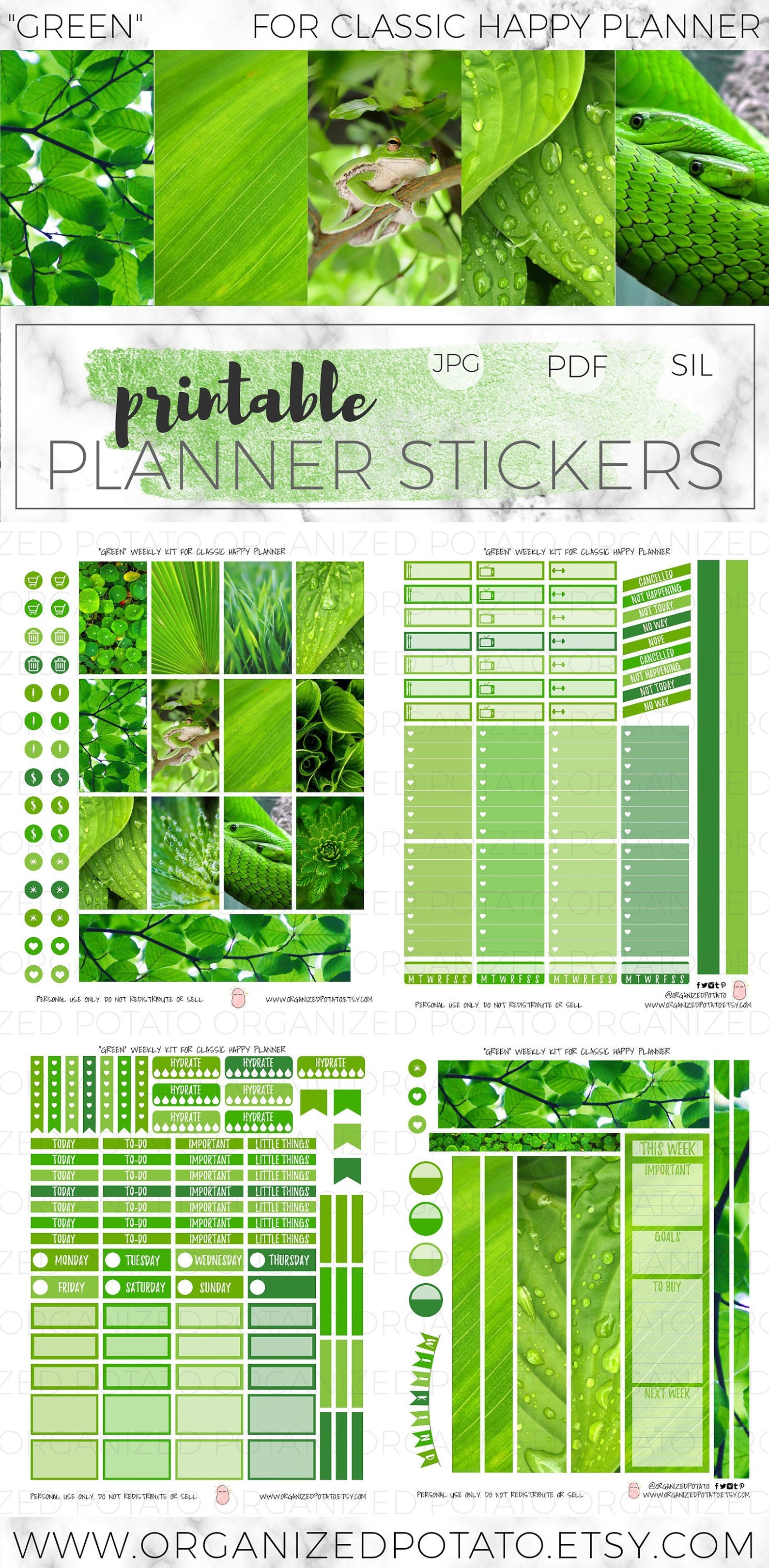 Green Classic Happy Planner DIY Printable Planner Stickers - Etsy