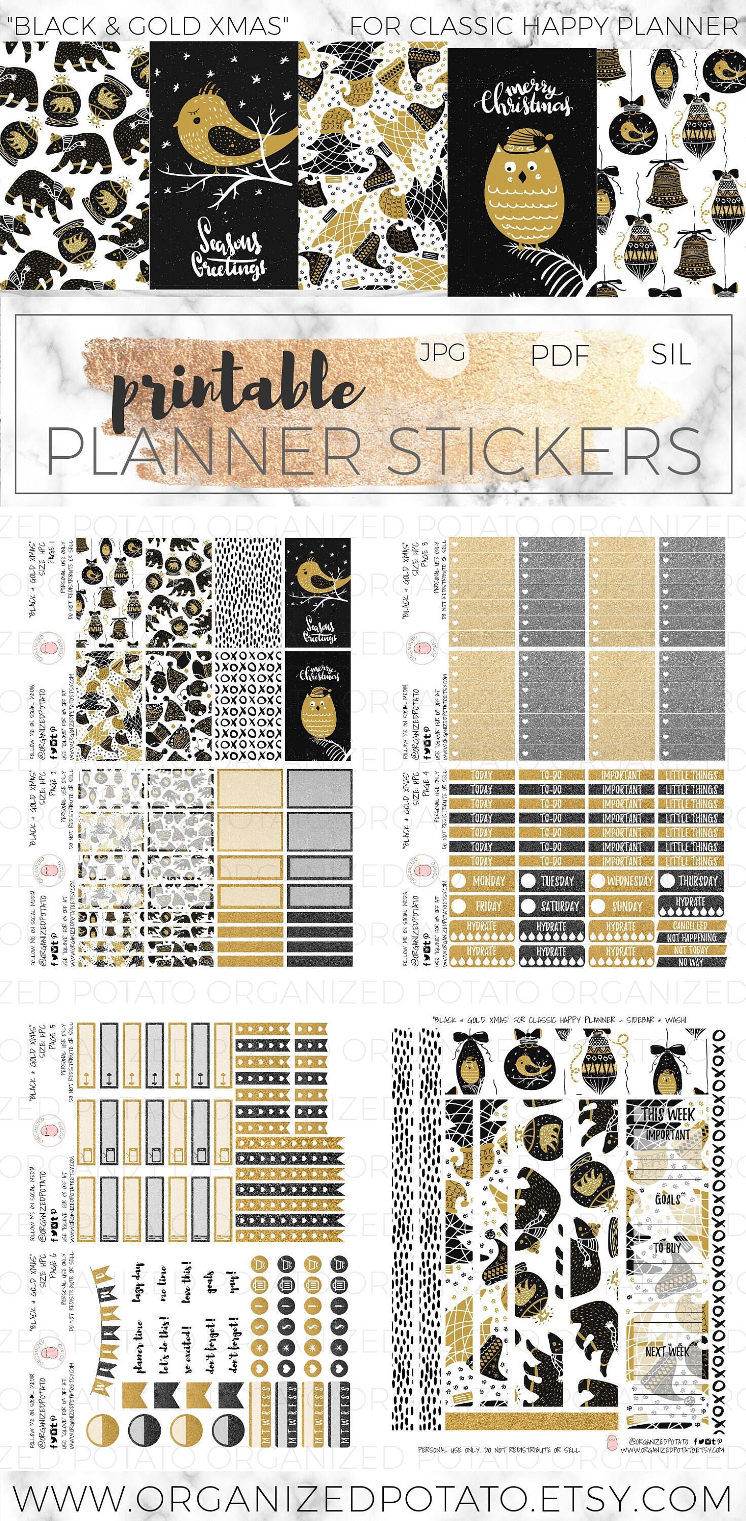 Black and Gold Christmas DIY Printable Planner Stickers for | Etsy