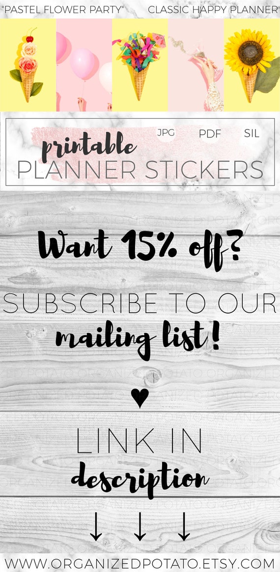 Download Free Pastel Flower Party Diy Printable Planner Stickers For Etsy PSD Mockup Template