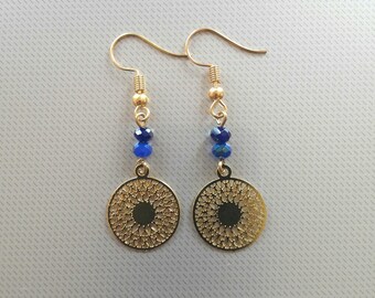Gold Earrings with filigree disc