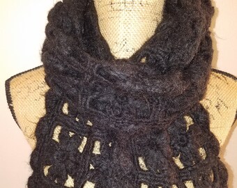 Black crocheted New York Company acrylic long soft cozy scarf, wrap or shawl