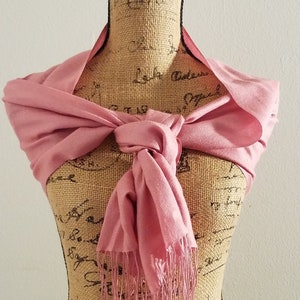 Soft pink lightweight semi-sheer cotton fringe scarf wrap shoulder wrap