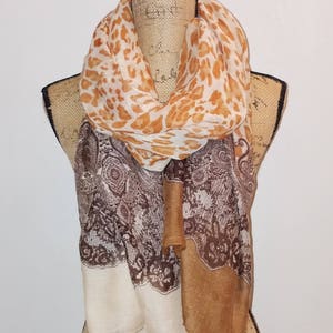 Lepord two tone lightweight semi-sheer fall neutral snakeskin scarf shawl wrap