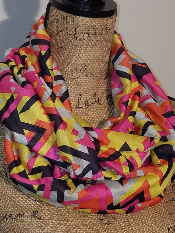 Vibrant neon color block soft poly infinity scarf
