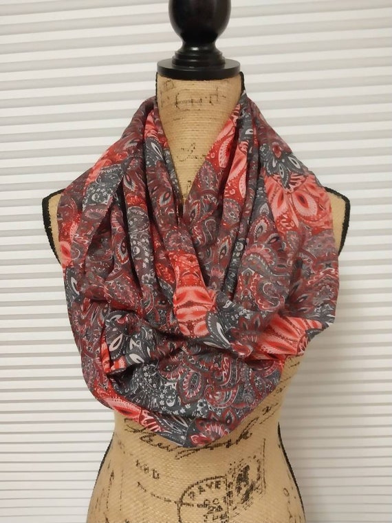 Beautiful silky oversized infinity scarf with red 