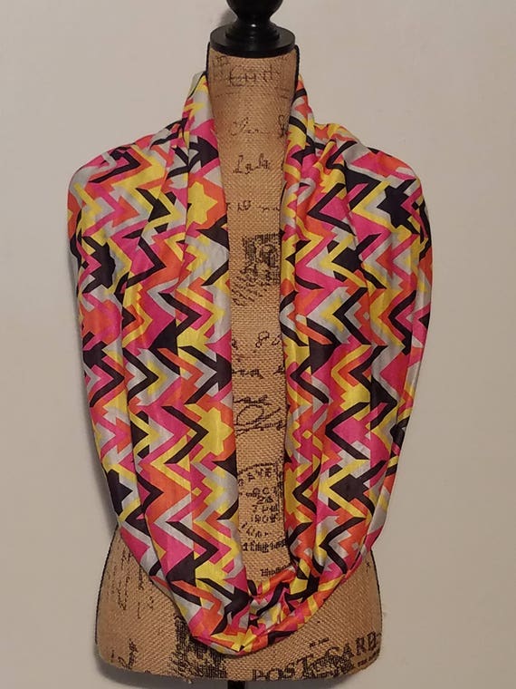 Vibrant neon color block soft poly infinity scarf View 2