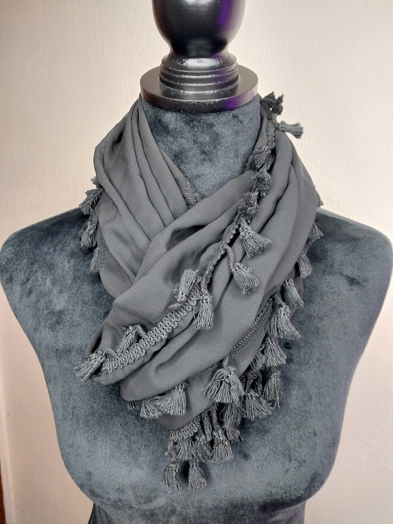 Black semi sheer tassel scarf