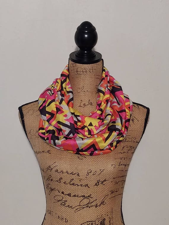 Vibrant neon color block soft poly infinity scarf View 3