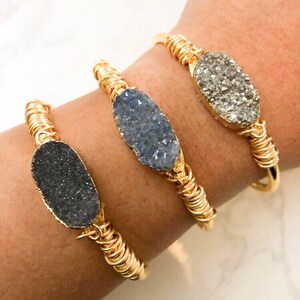 Dainty Druzy Cuffs- boho bracelet - bridal bracelet - cuff bracelet - gold cuff bracelet - wire wrapped bracelet - boho , bridesmaid cuffs