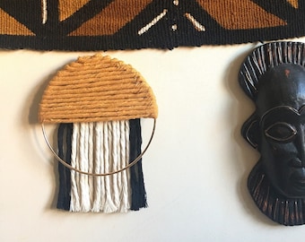 Mustard Yellow Small Modern Macrame Wall Hanging, Minimalist Wall Art, Fringe Macrame Hanging