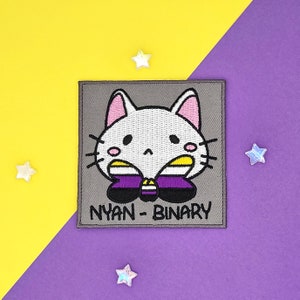 Cat Kitten Nyan Binair niet-binair Queer LGBTQIA Pride Leuke borduurpatch voor tassen, jassen, jumpsuits, cadeaus