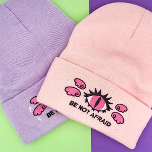 Be Not Afraid Biblically Accurate Angel Beanie Hat, Alternative Kawaii Fashion, Pastel Gothic Clothing Accessories