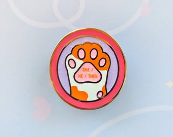 She He They Pronoun Cat Paw Enamel Pin